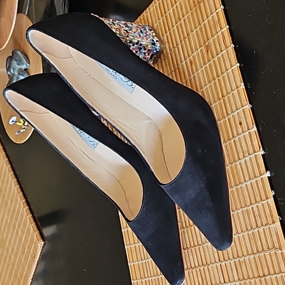 Diane B. Milano Size 39 Black Suede w/ Mozaic Heels - Picture 2 of 9